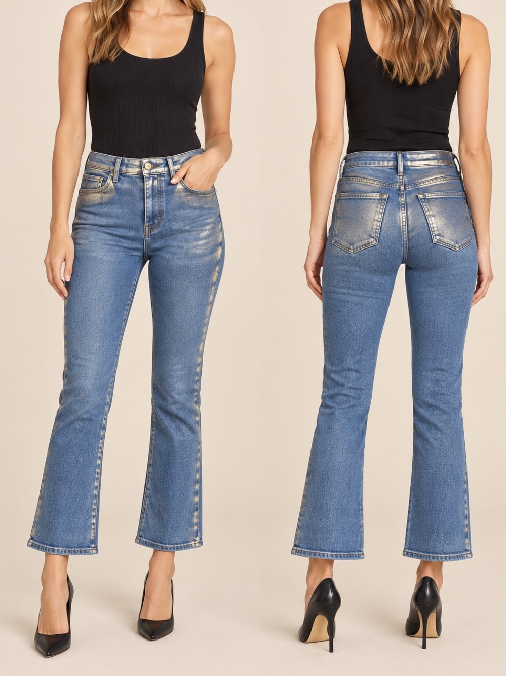 FRAME Le Crop Mini Boot Gold Hologram Metallic Jeans Size 29